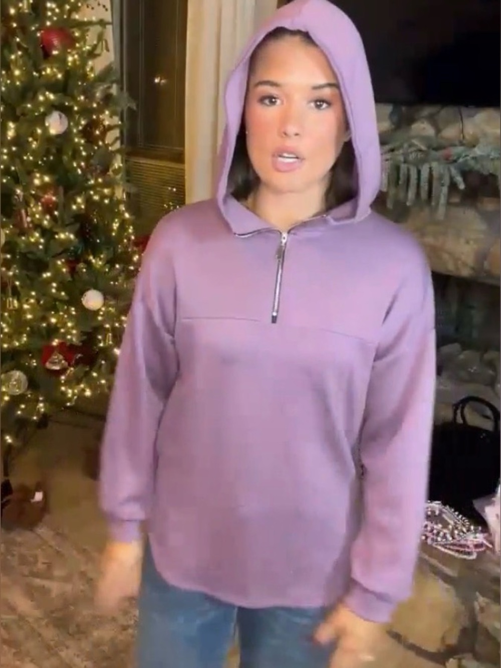 Dusty Lavender Half-Zip Hoodie Sweatshirt - Women Small.